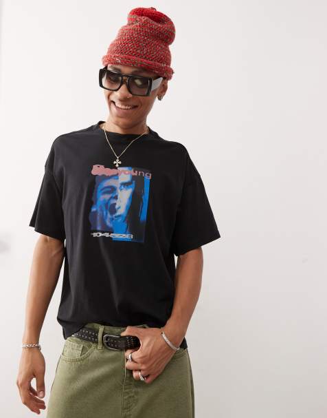 Weekday – Kastiges Oversize-T-Shirt in Schwarz mit Young-Faces-Grafikprint - view 1
