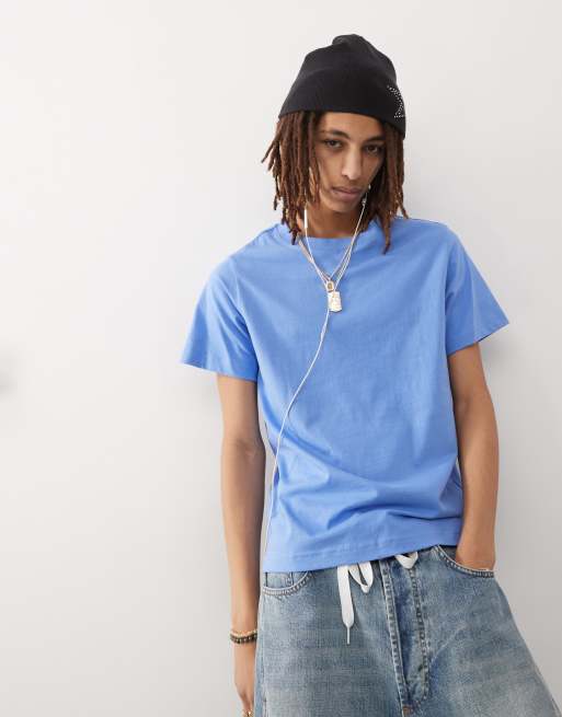 Weekday – Kastiges T-Shirt aus schwerem Jersey in Blau