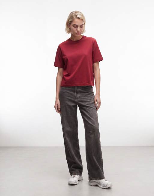 Weekday – Kastiges T-Shirt in Kirschrot, 2 von 4