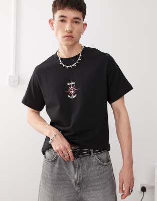 Weekday – Kastiges T-Shirt in Schwarz mit Surf Shop-Grafikprint - view 1