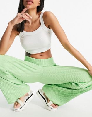 Weekday Katherine cotton  ribbed trousers in green co-ord - MGREEN - ASOS Price Checker
