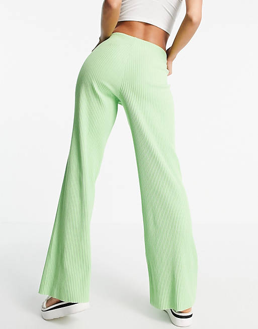 Weekday Katherine organic cotton  ribbed trousers in green co-ord 