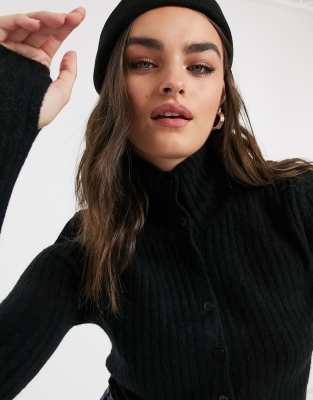 Weekday Kati Turtleneck Cardigan With Thumbholes In Black ModeSens