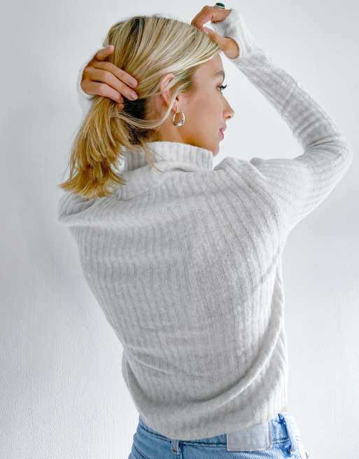 Weekday Kati turtleneck cardigan with thumbholes in white