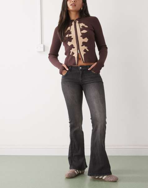 Weekday Katsumi low waist flared jeans in faded black - view 1