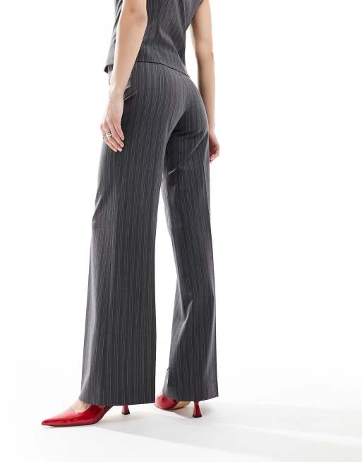 Weekday Keel co-ord low waist trousers in grey pinstripe, 2 of 5