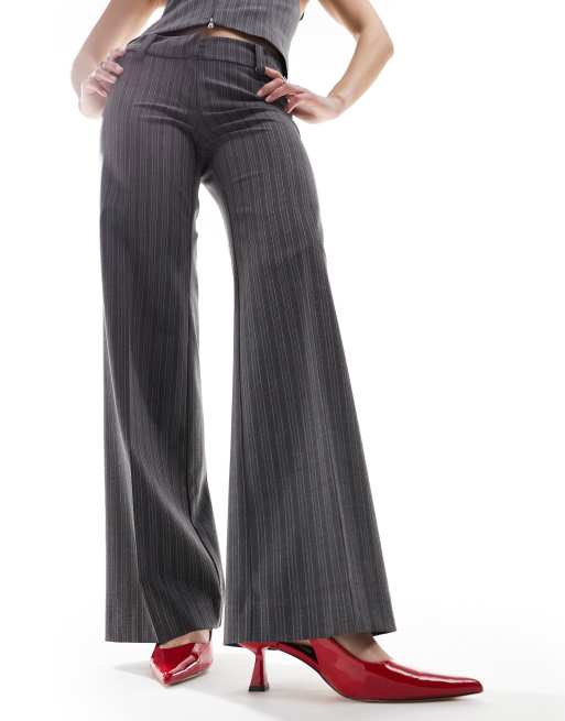 Weekday Keel co-ord low waist trousers in grey pinstripe, 4 of 5