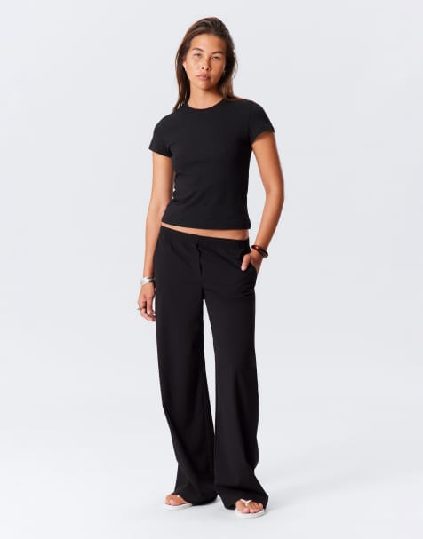 Weekday Kelly elasticated waist wide leg pants in black - view 1