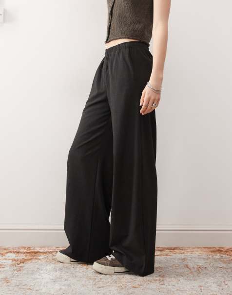 Weekday Kelly elasticated waist wide leg trousers in black check - view 1
