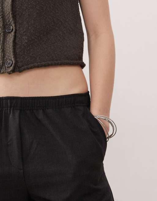 Weekday - Kelly - Pantaloni ampi con vita elasticizzata neri a quadri, 4 di 5