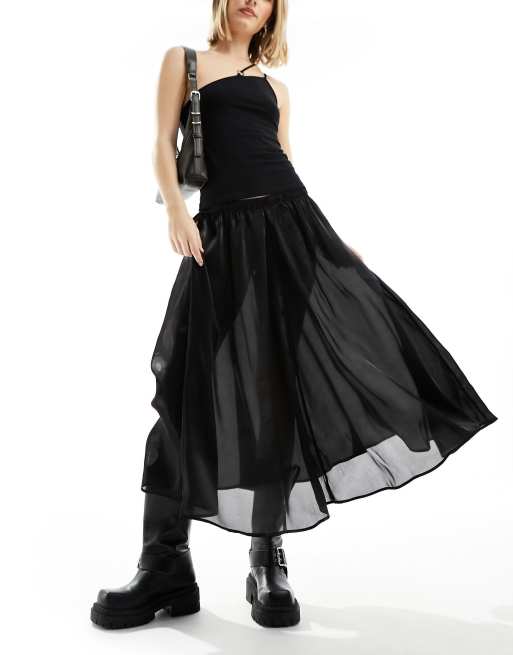Weekday – Kelly – Weiter Rock in transparentem Schwarz