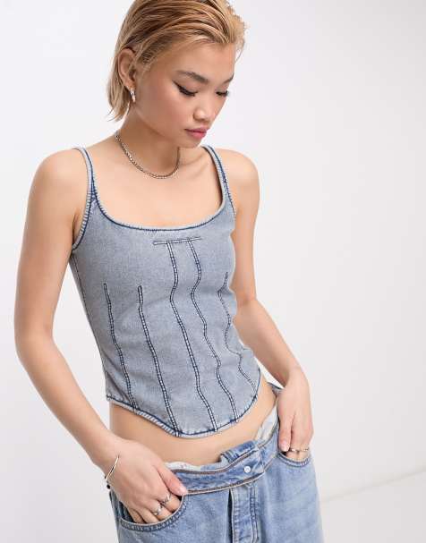 Weekday Kelsey corset top in washed blue - view 1