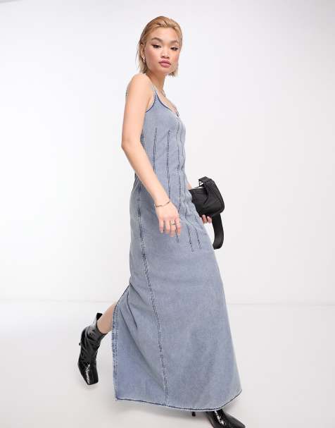 Weekday Kelsey seam detail maxi dress in washed blue - view 1