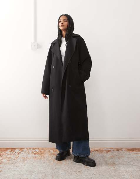 Weekday - Kia - Cappotto oversize nero in misto lana allacciato in vita - view 1