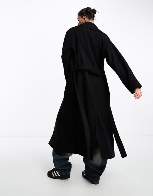 Weekday - Kia - Manteau oversize en laine mélangée avec liens à la taille - Noir, 2 de 4