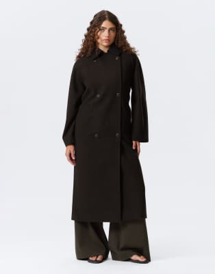 Weekday - Kia - Oversize-Mantel aus Wollmix in meliertem Dunkelbraun mit Bindegürtel-Brown