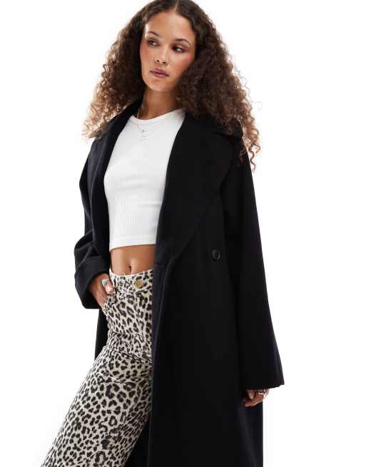 Weekday – Kia – Oversize-Mantel aus Wollmix in Schwarz mit Bindegürtel, 2 von 4