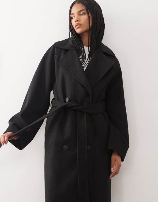 Weekday – Kia – Oversize-Mantel aus Wollmix in Schwarz mit Bindegürtel, 2 von 4
