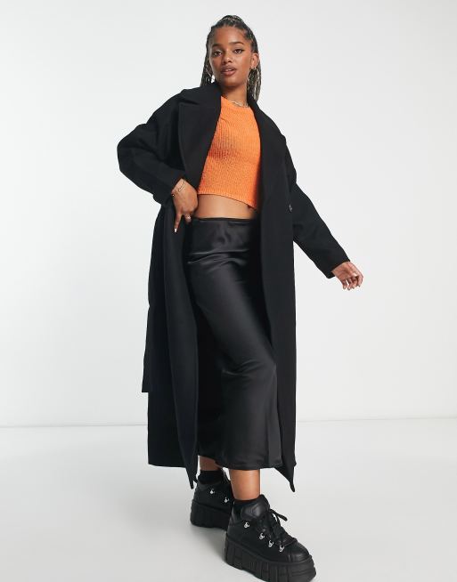 Weekday Kia oversized coat with tie waist detail in black