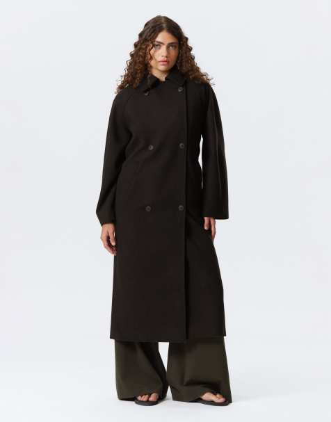 Weekday - Kia - Oversized jas van wolmix met gestrikte taille in gemêleerd donkerbruin - view 1
