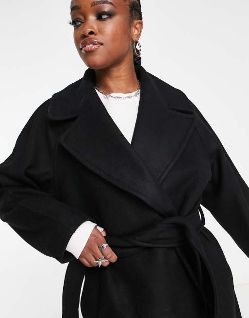 Weekday Kia wool blend oversized coat with tie waist detail in brown