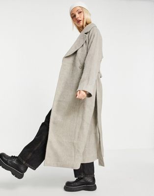 Weekday Kia wool brushed long coat in mole - BEIGE