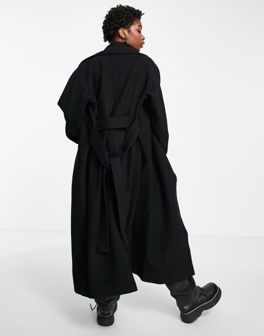 Weekday Kia wool belted coat in black - BLACK