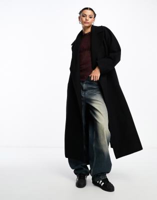 Weekday Kia wool blend oversized coat with tie waist detail in black