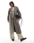 [Weekday] Weekday Kia wool blend oversized coat with tie waist detail in dark mole melange-Grey XL Dark mole melange
