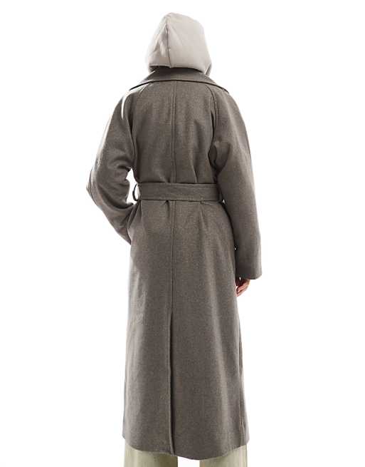 Weekday Kia wool blend oversized coat with tie waist detail Weekday Kia wool blend oversized coat with tie waist detail