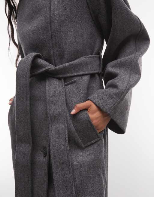 Weekday Kia wool blend oversized coat with tie waist detail in gray melange herringbone, 2 of 4