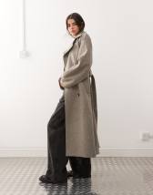 Mango wool mix longline tie waist coat in brown