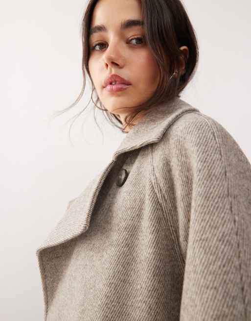 Weekday Kia wool blend oversized coat with tie waist detail in mole melange