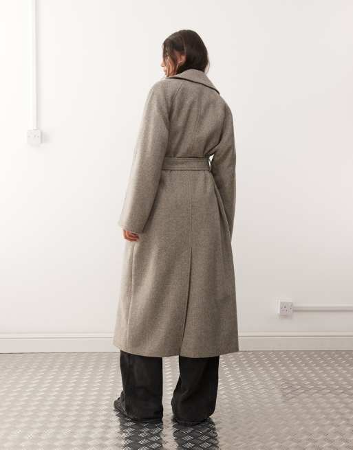 Weekday Kia wool blend oversized coat with tie waist detail in mole melange