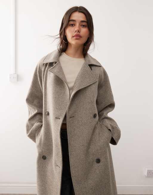 Weekday Kia wool blend oversized coat with tie waist detail in mole melange