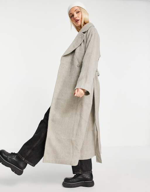 Weekday Kia wool brushed long coat in mole - BEIGE | ASOS