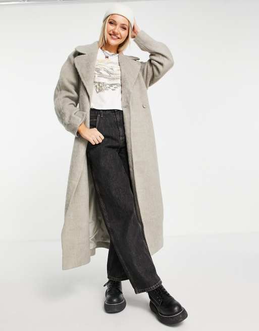 Grey Brushed Wool Look Longline Coat