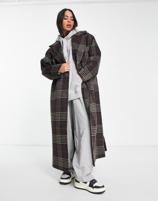 Weekday Kia wool coat in brushed brown check