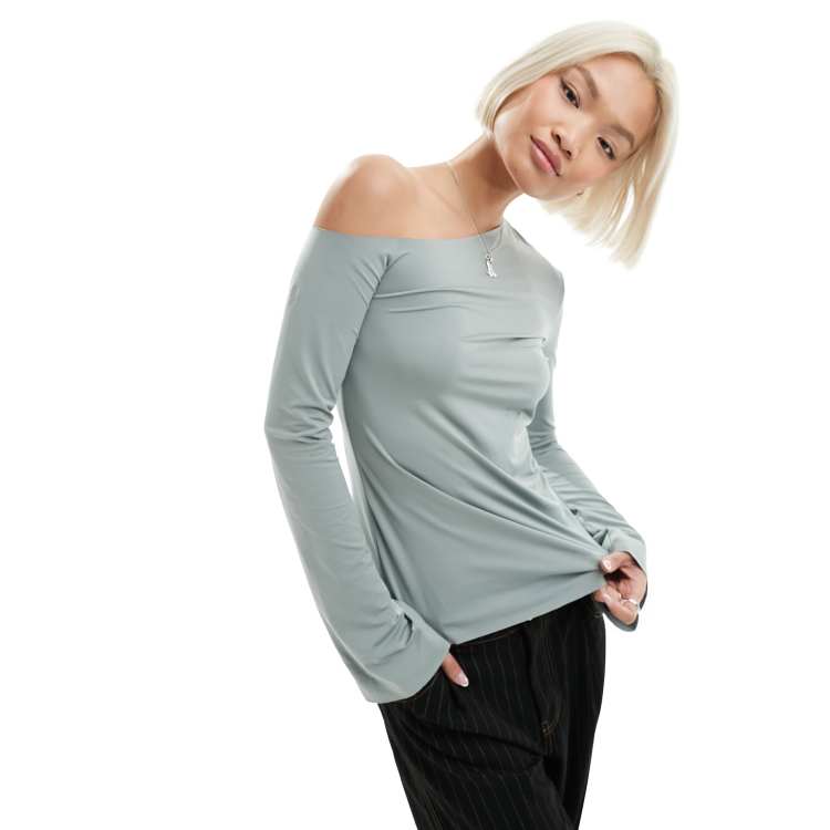Weekday Kiara one shoulder long sleeve top in grey ASOS