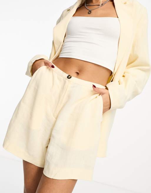 Weekday Kit linen mix shorts in pastel yellow - part of a set