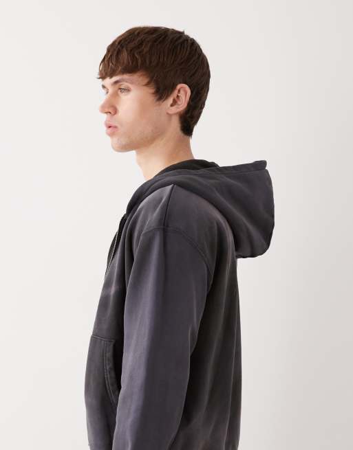 Weekday – Knapp geschnittene Kapuzenjacke in verwaschenem Schwarz mit Reißverschluss, 3 von 5