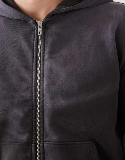Weekday – Knapp geschnittene Kapuzenjacke in verwaschenem Schwarz mit Reißverschluss, 4 von 5