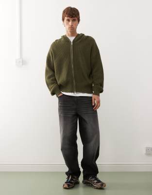 Weekday Knit Hoodie In Green