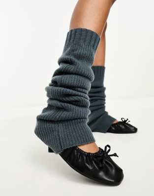 Weekday knit leg warmers in steel blue 