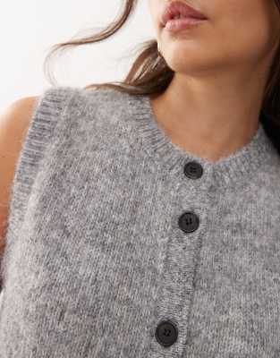 Weekday Knit Tank Top With High V-neck In Gray
