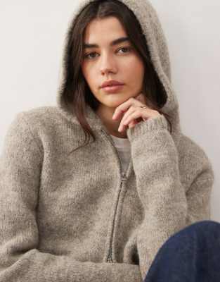 Weekday Knit Zip Up Cardigan With Hood In Gray