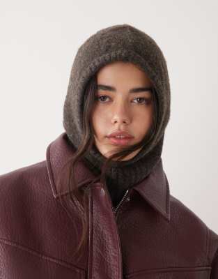 Weekday Weekday knitted balaclava hood in dark brown melange