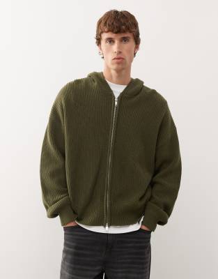 Weekday Weekday knitted hoodie in khaki-Green