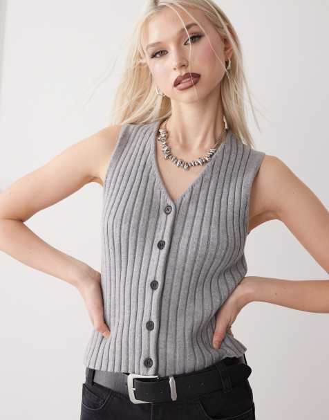 Weekday knitted singlet in grey melange - view 1