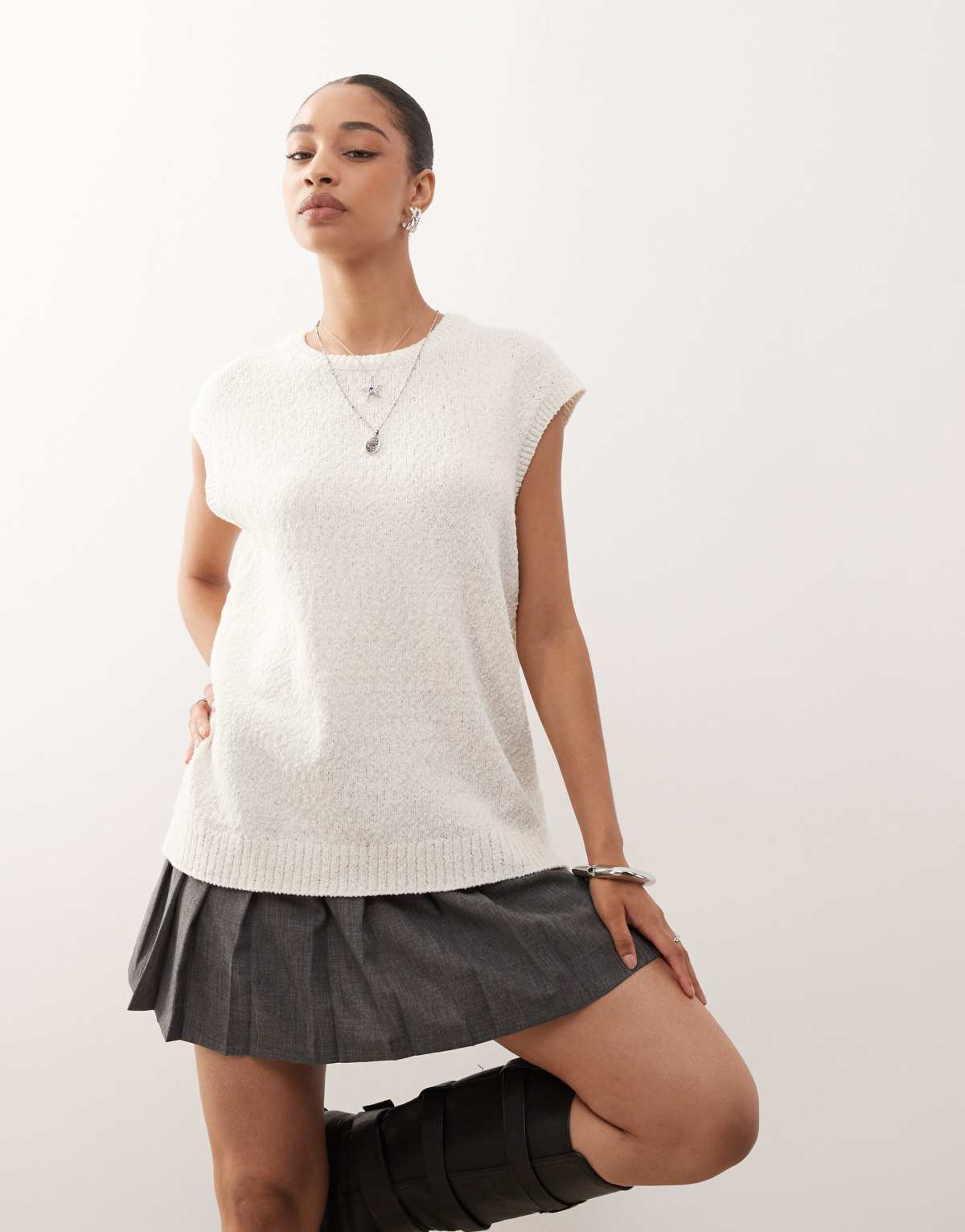 Weekday knitted vest in off-white
